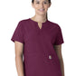 Women's Three-Pocket Modern Fit Notch Neck Top - C12213 - Wine