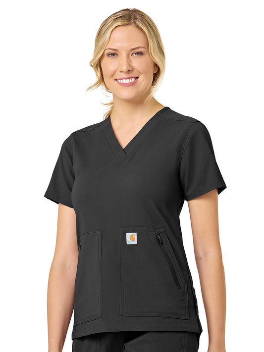 Women's Modern Fit 4-Pocket V-Neck Top - C12237 - Black