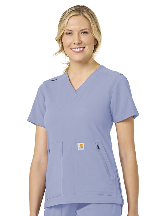 Women's Modern Fit 4-Pocket V-Neck Top - C12237 - Ceil Blue