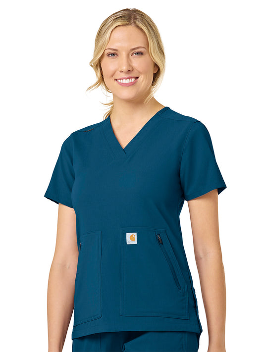 Women's Modern Fit 4-Pocket V-Neck Top - C12237 - Caribbean