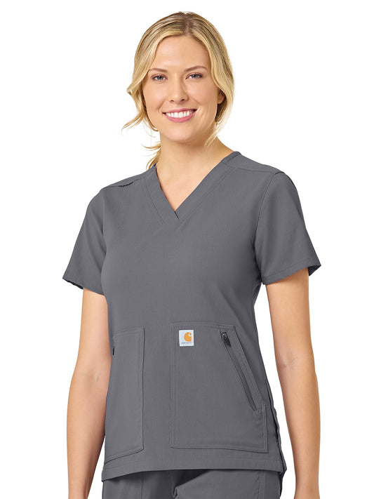 Women's Modern Fit 4-Pocket V-Neck Top - C12237 - Pewter
