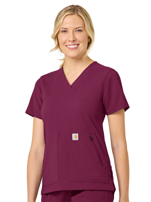 Women's Modern Fit 4-Pocket V-Neck Top - C12237 - Wine