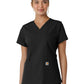 Women's Four-Pocket V-Neck Knit Panel Top - C12313 - Black