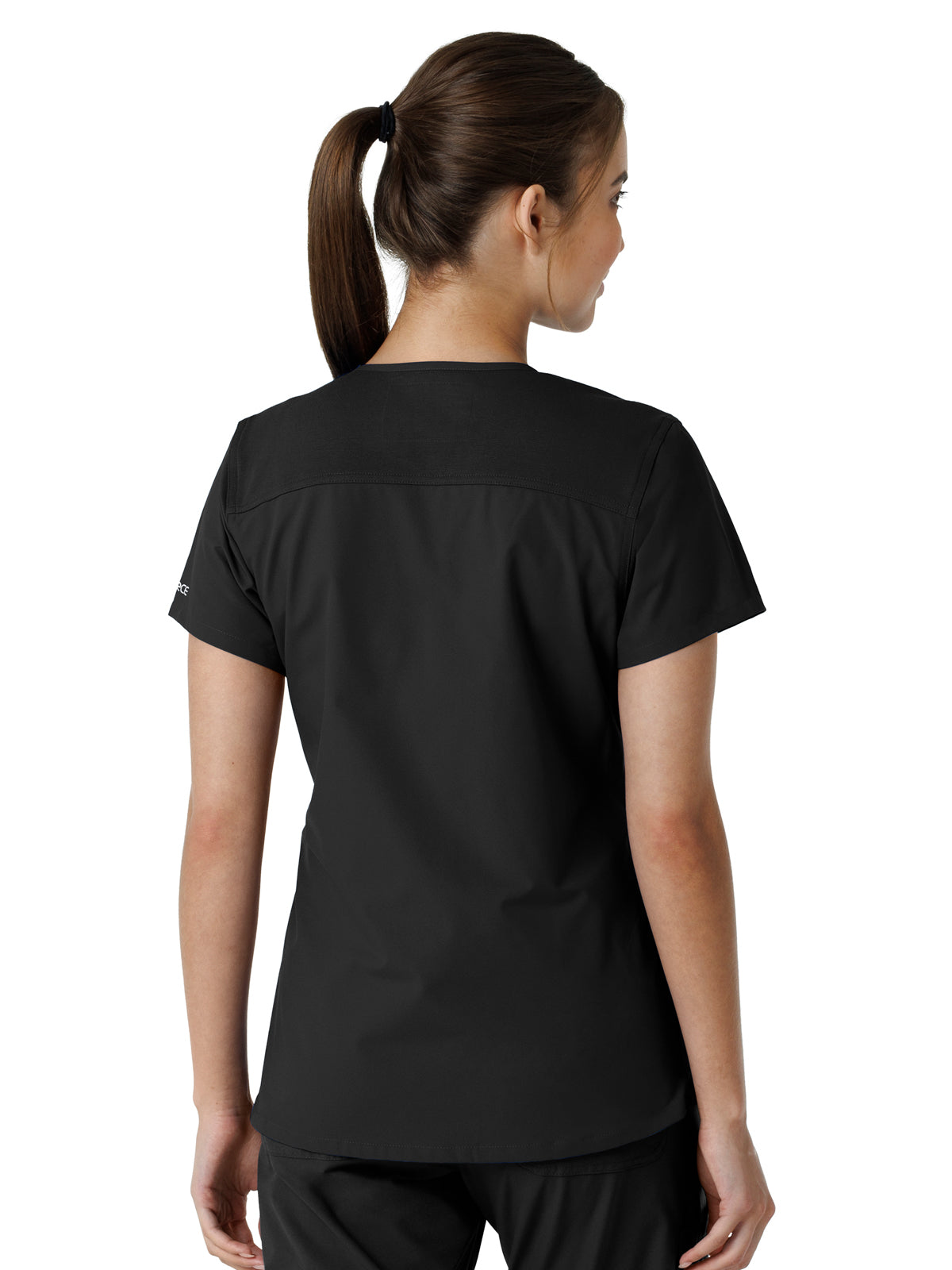 Women's Four-Pocket V-Neck Knit Panel Top - C12313 - Black