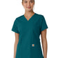 Women's Four-Pocket V-Neck Knit Panel Top - C12313 - Caribbean