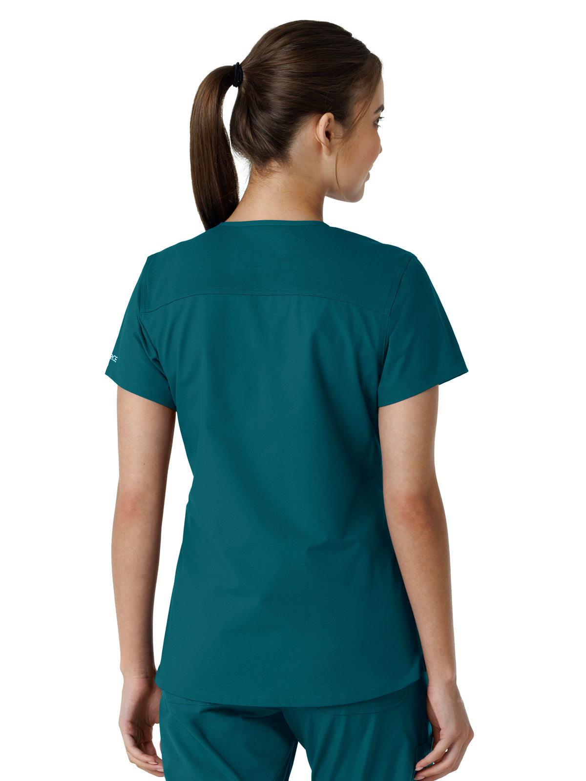 Women's Four-Pocket V-Neck Knit Panel Top - C12313 - Caribbean