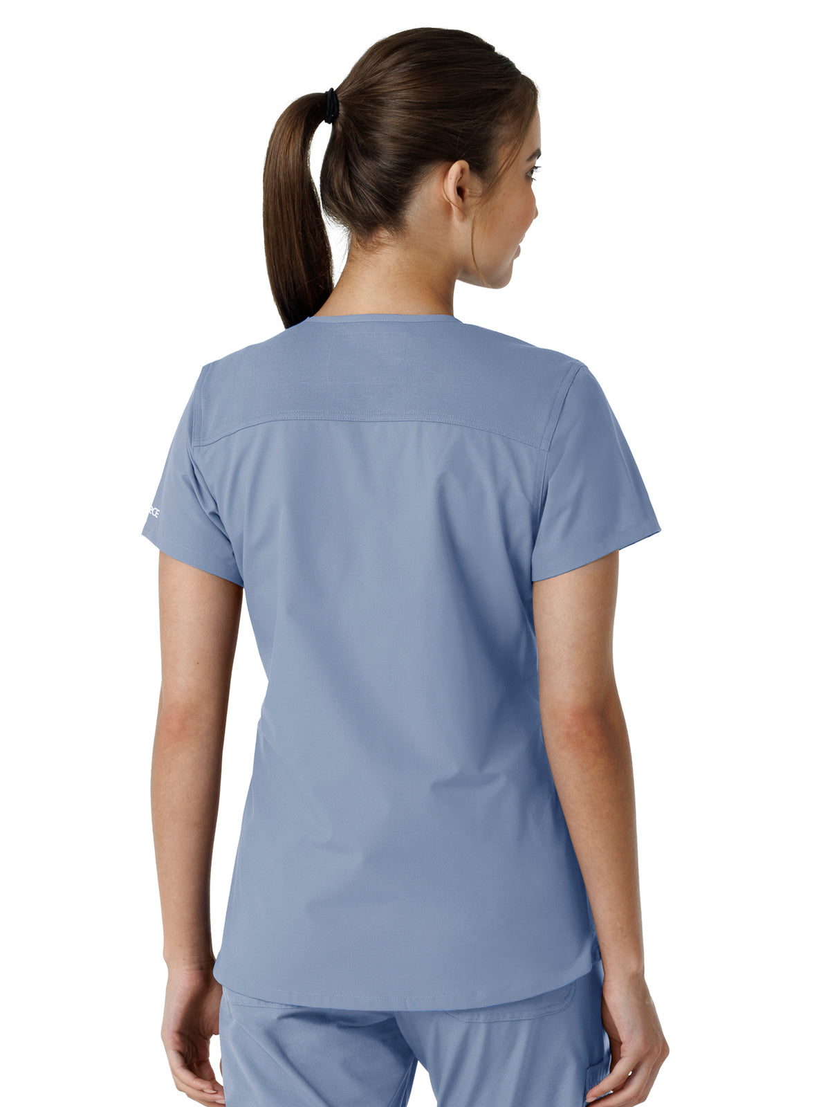 Women's Four-Pocket V-Neck Knit Panel Top - C12313 - Ceil Blue