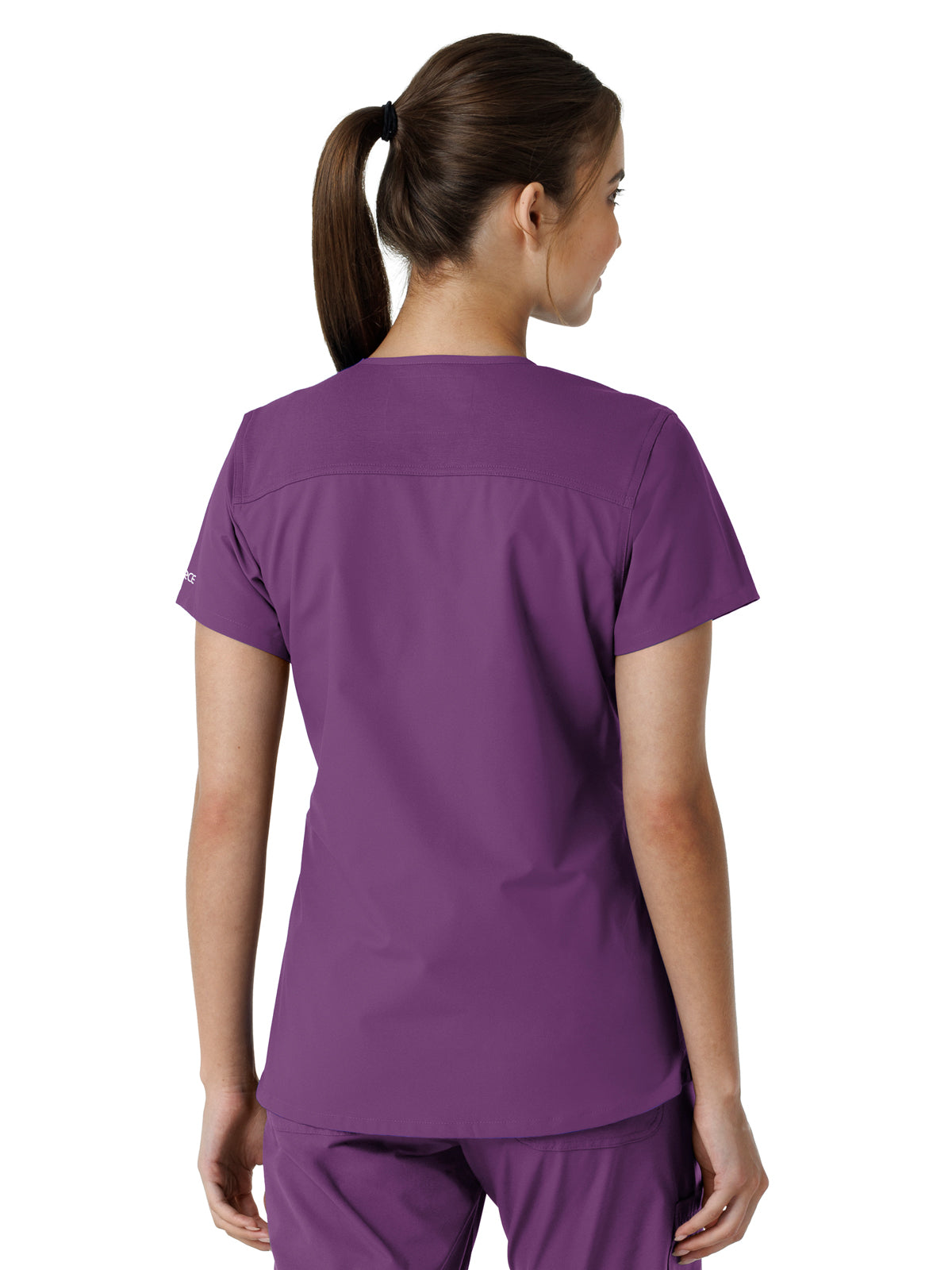 Women's Four-Pocket V-Neck Knit Panel Top - C12313 - Eggplant
