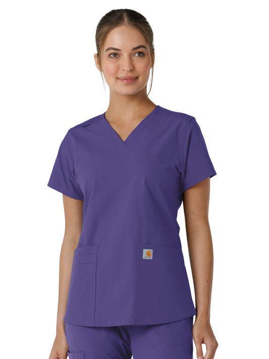 Women's Four-Pocket V-Neck Knit Panel Top - C12313 - Grape