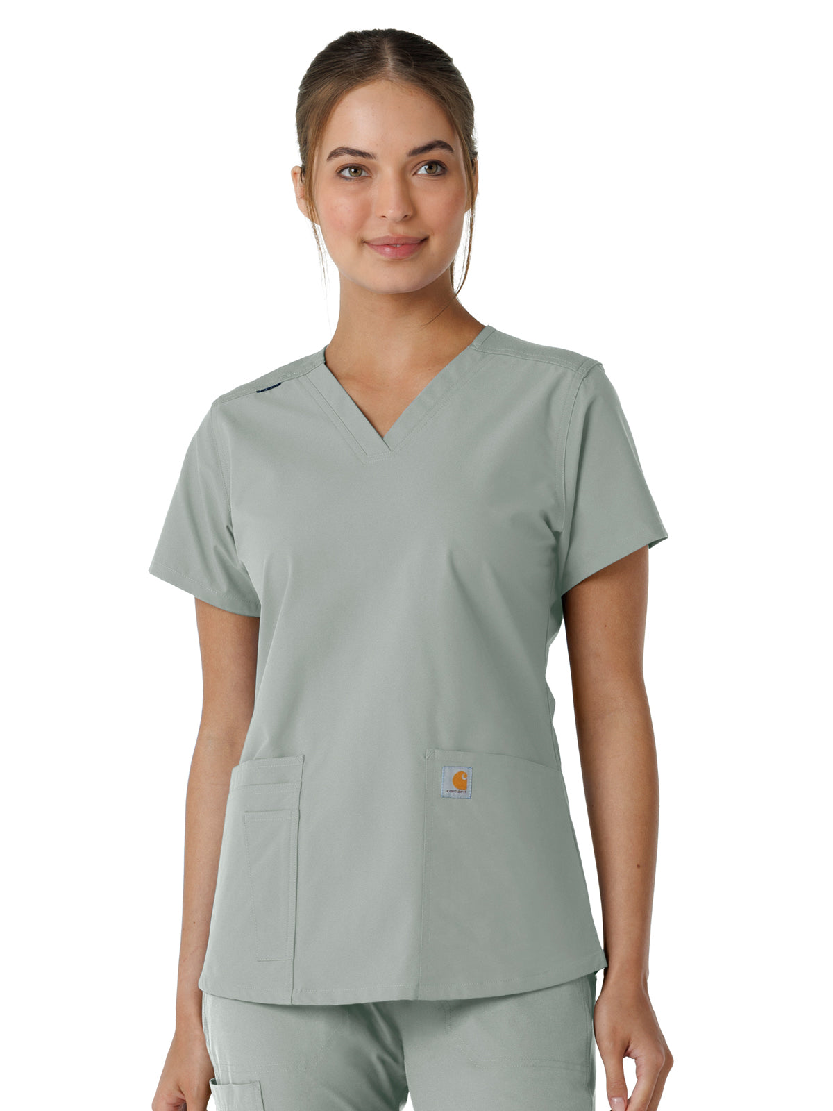 Women's Four-Pocket V-Neck Knit Panel Top - C12313 - Grey