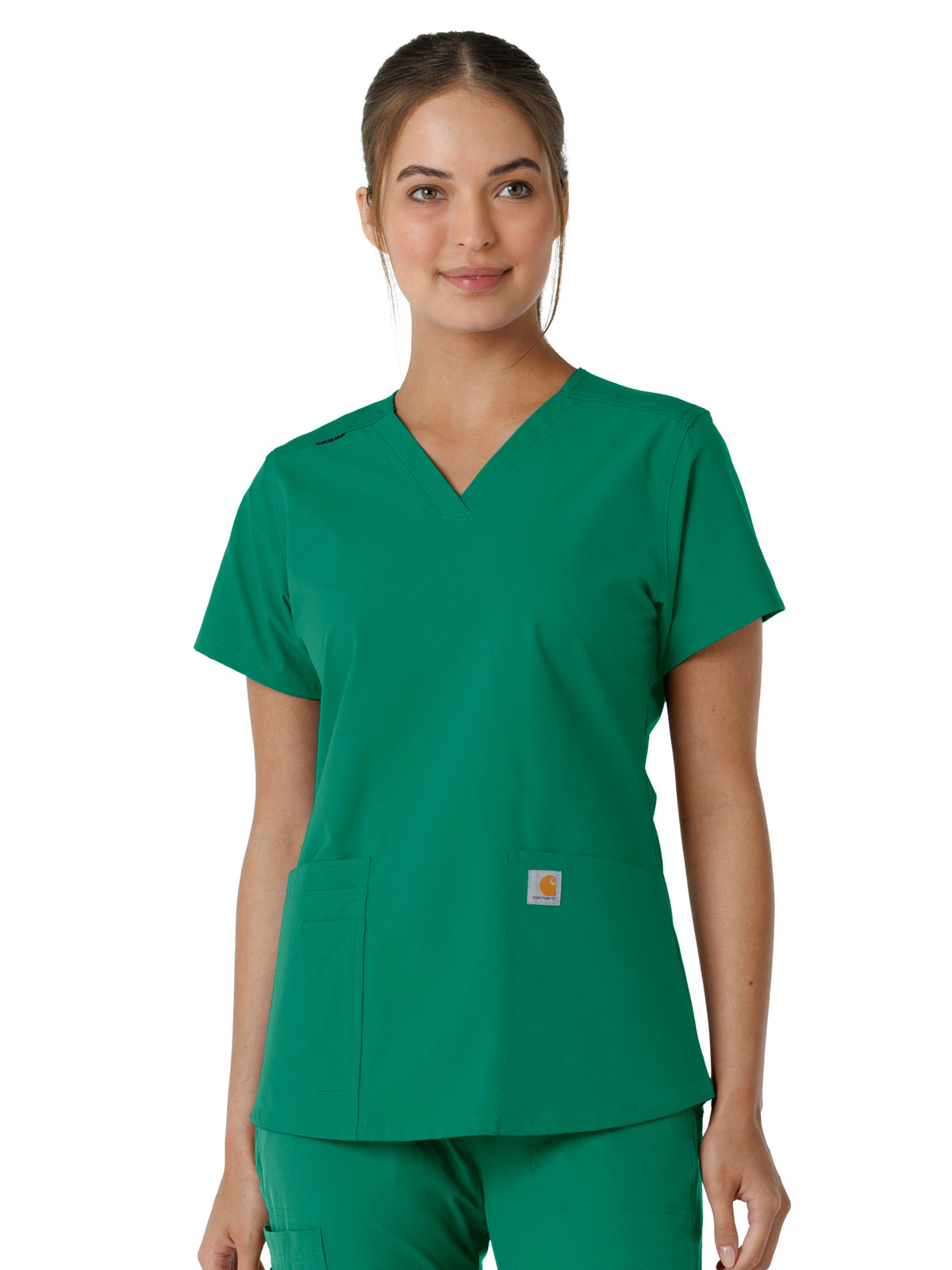 Women's Four-Pocket V-Neck Knit Panel Top - C12313 - Hunter