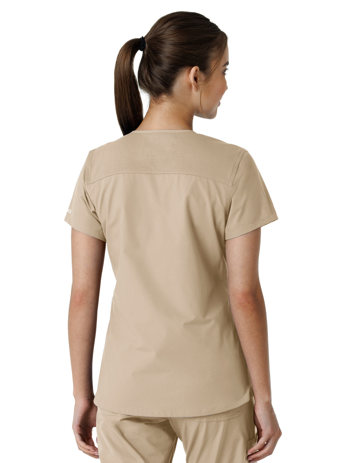 Women's Four-Pocket V-Neck Knit Panel Top - C12313 - Khaki