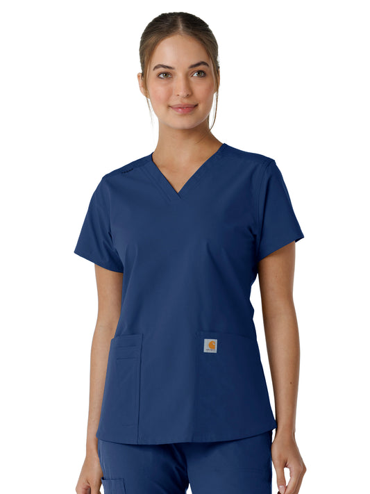 Women's Four-Pocket V-Neck Knit Panel Top - C12313 - Navy