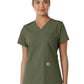 Women's Four-Pocket V-Neck Knit Panel Top - C12313 - Olive
