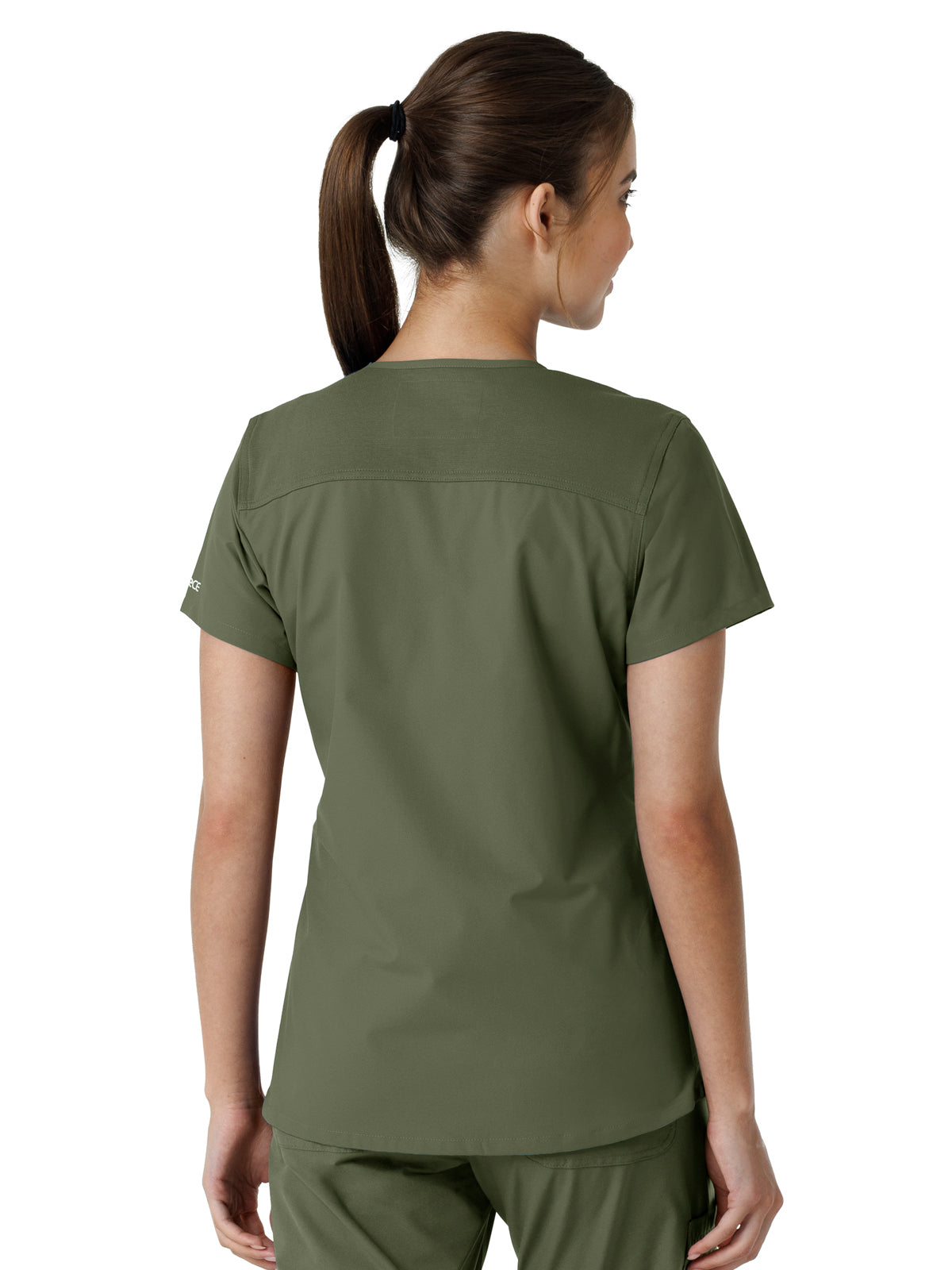 Women's Four-Pocket V-Neck Knit Panel Top - C12313 - Olive