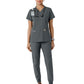 Women's Four-Pocket V-Neck Knit Panel Top - C12313 - Pewter
