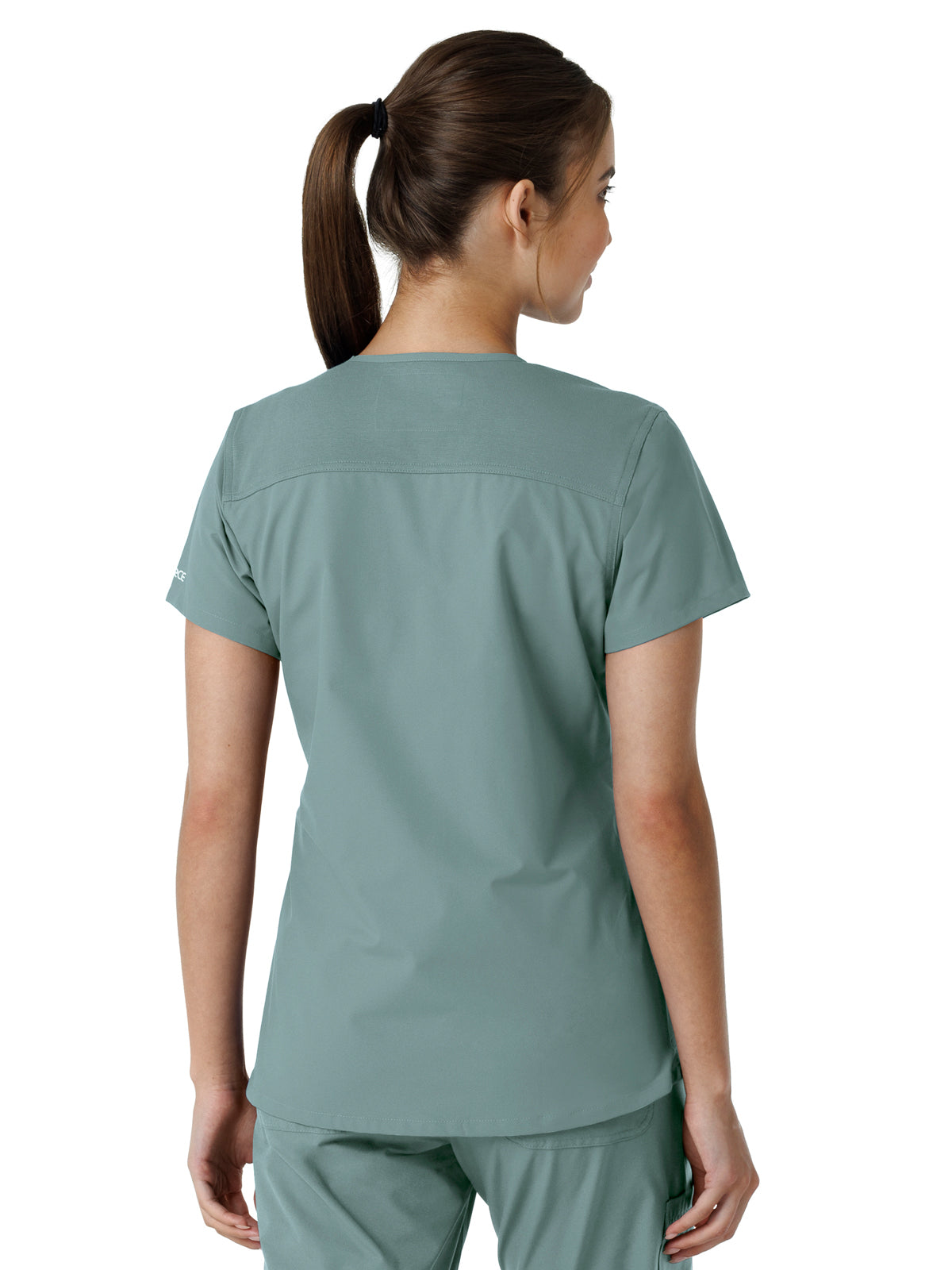 Women's Four-Pocket V-Neck Knit Panel Top - C12313 - Summer Blue