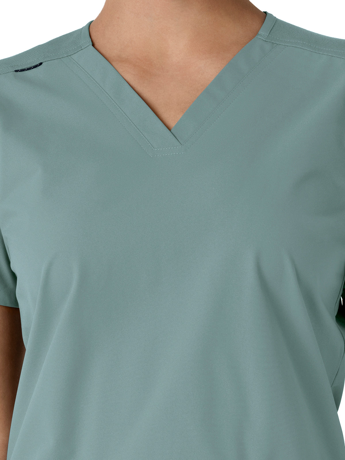 Women's Four-Pocket V-Neck Knit Panel Top - C12313 - Summer Blue