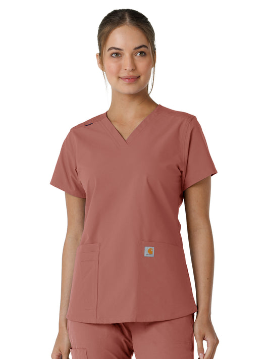 Women's Four-Pocket V-Neck Knit Panel Top - C12313 - Wildrose