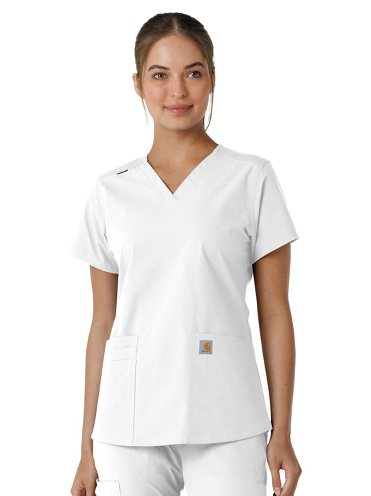 Women's Four-Pocket V-Neck Knit Panel Top - C12313 - White