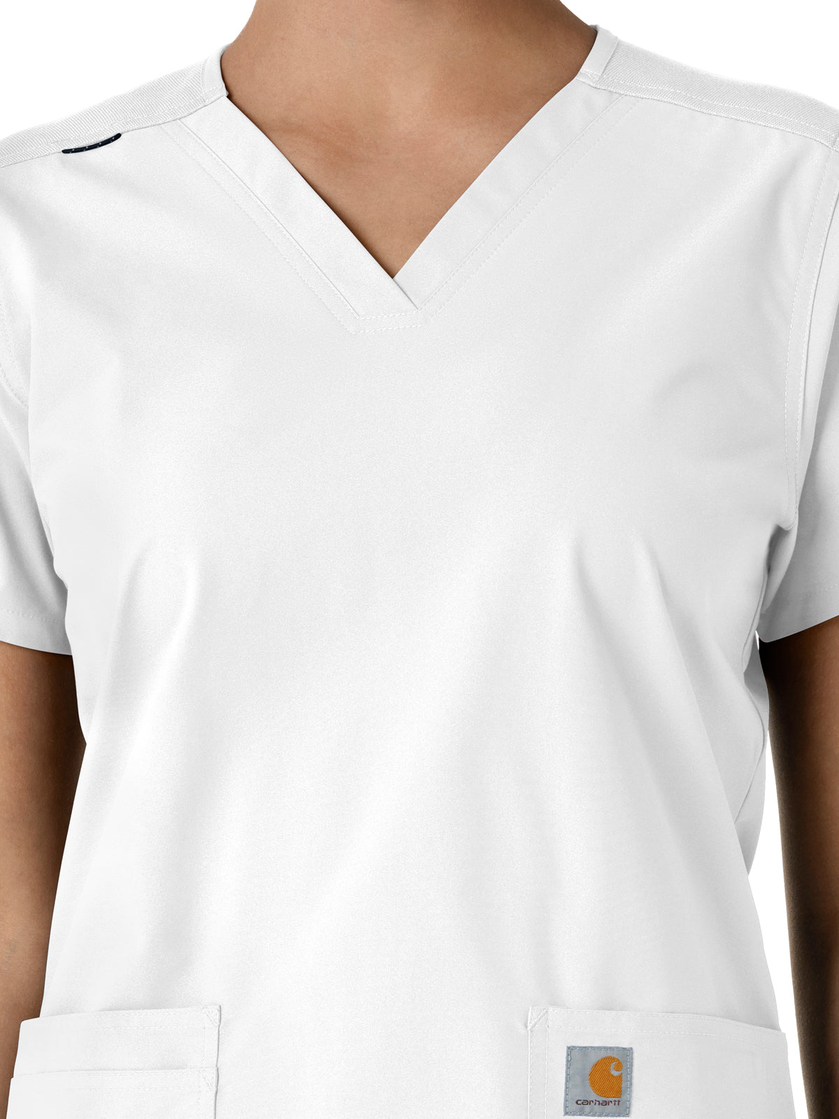 Women's Four-Pocket V-Neck Knit Panel Top - C12313 - White
