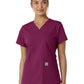 Women's Four-Pocket V-Neck Knit Panel Top - C12313 - Wine