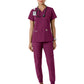 Women's Four-Pocket V-Neck Knit Panel Top - C12313 - Wine