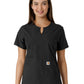 Women's Notch Neck Tunic Knit Panel Top - C12413 - Black