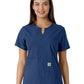 Women's Notch Neck Tunic Knit Panel Top - C12413 - Navy