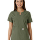 Women's Notch Neck Tunic Knit Panel Top - C12413 - Olive