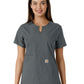 Women's Notch Neck Tunic Knit Panel Top - C12413 - Pewter
