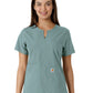Women's Notch Neck Tunic Knit Panel Top - C12413 - Summer Blue