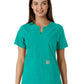 Women's Notch Neck Tunic Knit Panel Top - C12413 - Teal
