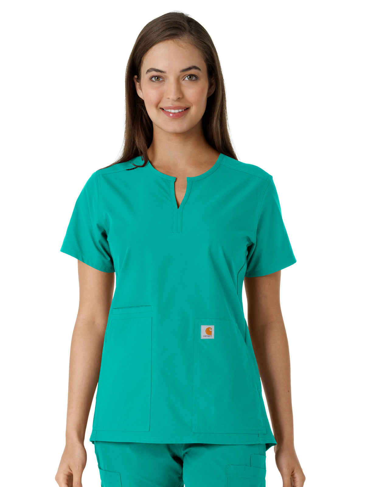 Women's Notch Neck Tunic Knit Panel Top - C12413 - Teal