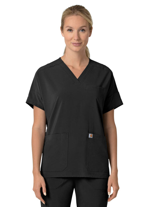Women's Four-Pocket Oversized V-Neck Top - C13110 - Black