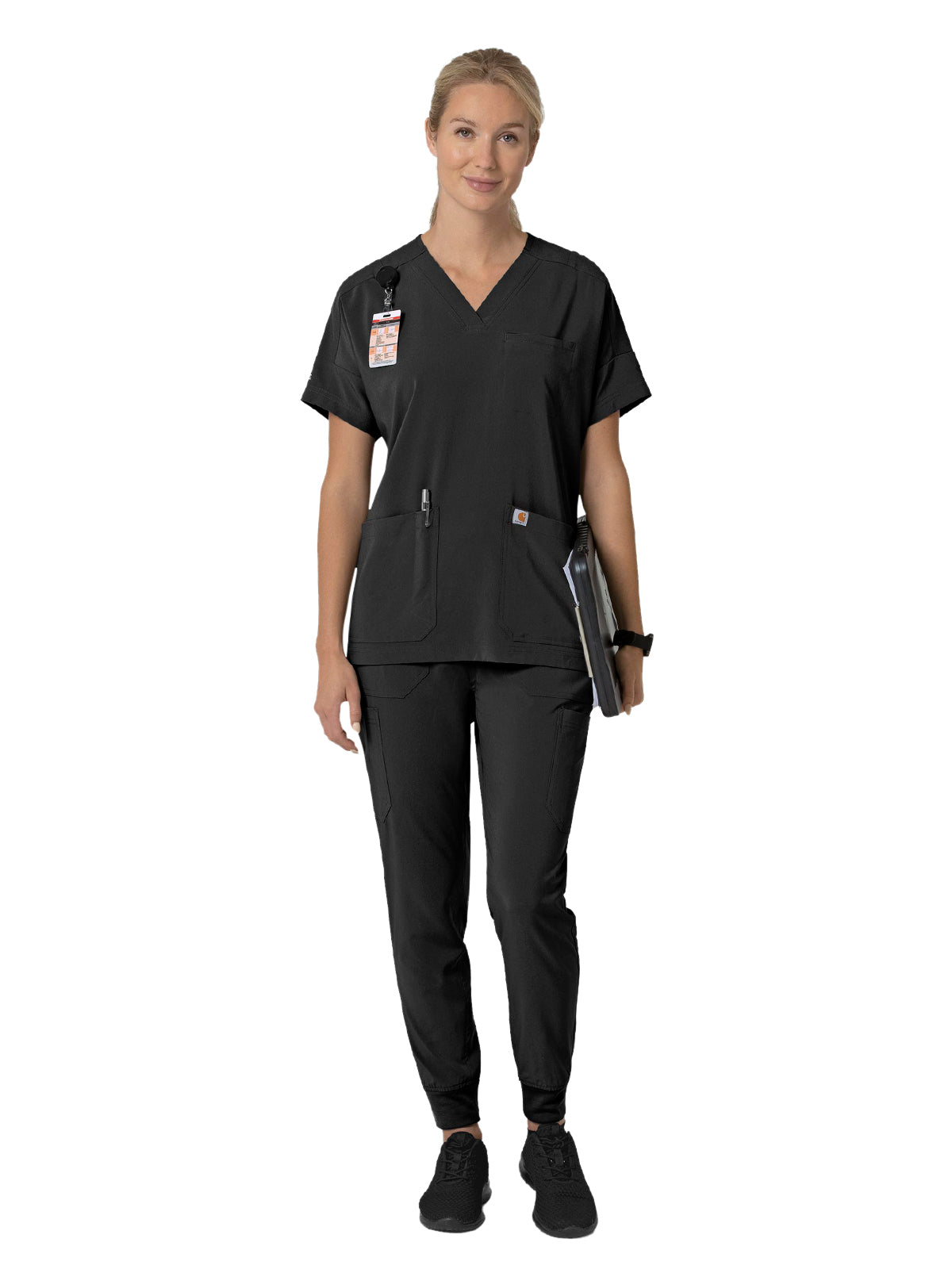 Women's Four-Pocket Oversized V-Neck Top - C13110 - Black
