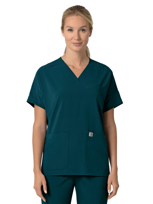 Women's Four-Pocket Oversized V-Neck Top - C13110 - Caribbean