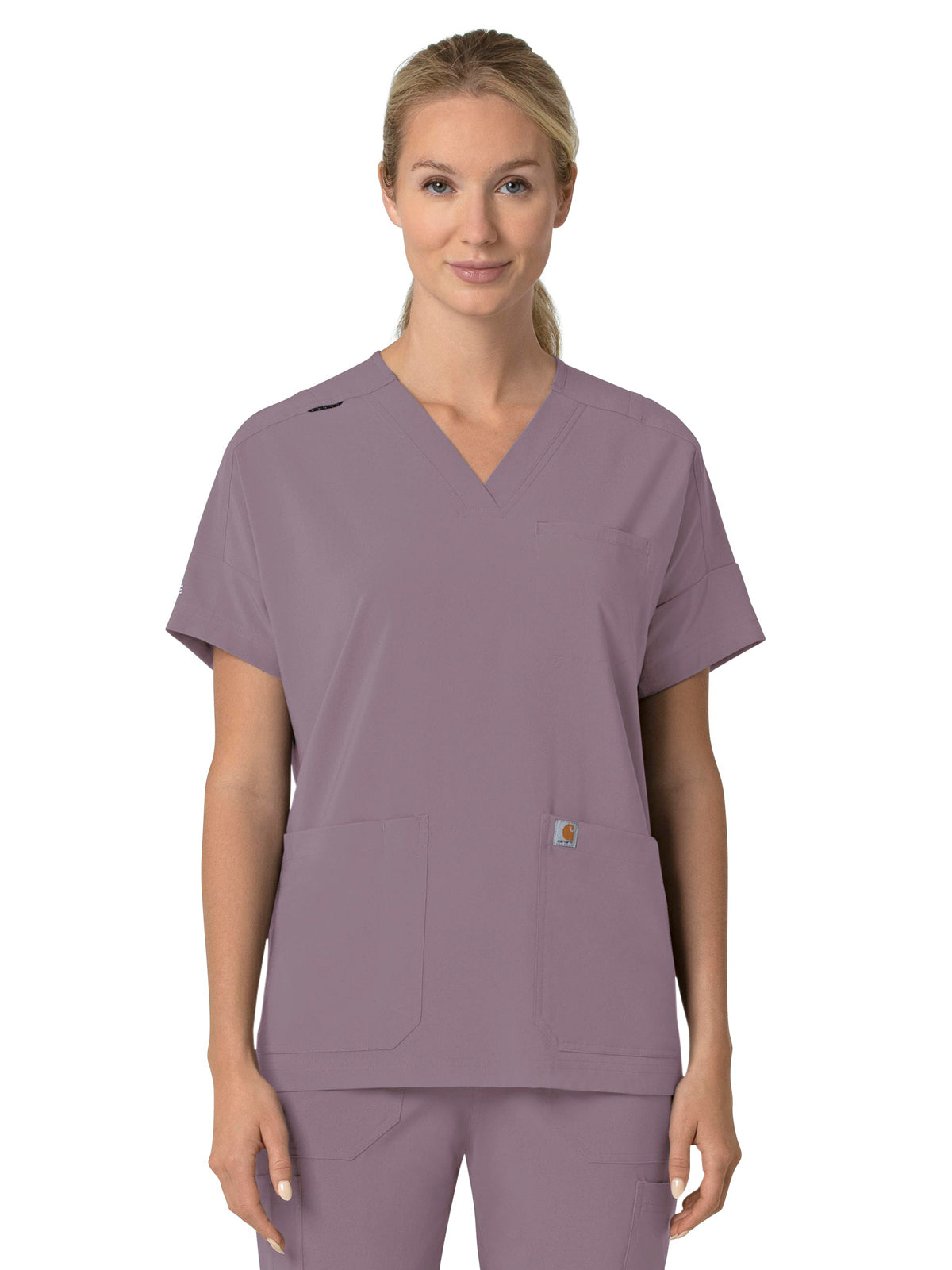 Women's Four-Pocket Oversized V-Neck Top - C13110 - Lavender Mist