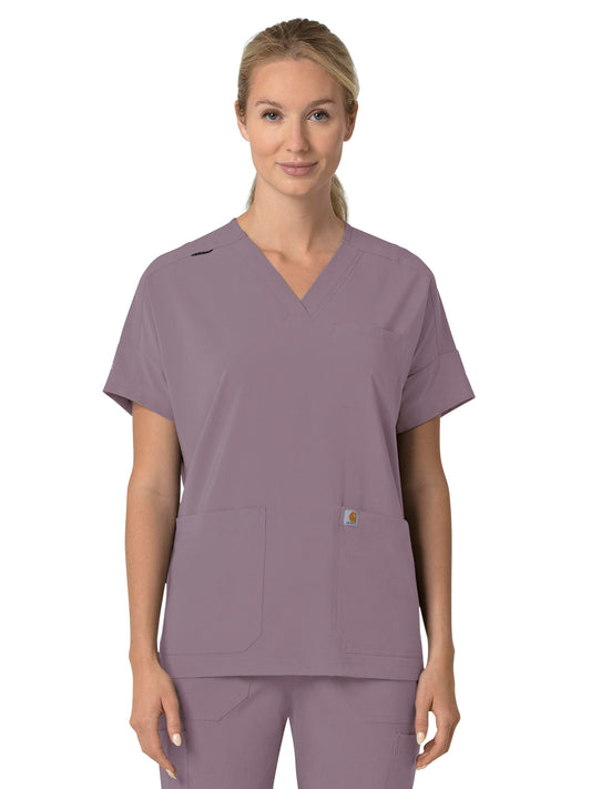 Women's Four-Pocket Oversized V-Neck Top - C13110 - Lavender Mist