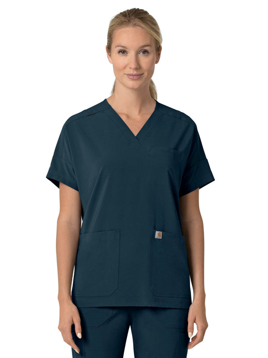 Women's Four-Pocket Oversized V-Neck Top - C13110 - Navy