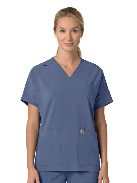 Women's Four-Pocket Oversized V-Neck Top - C13110 - Riverside