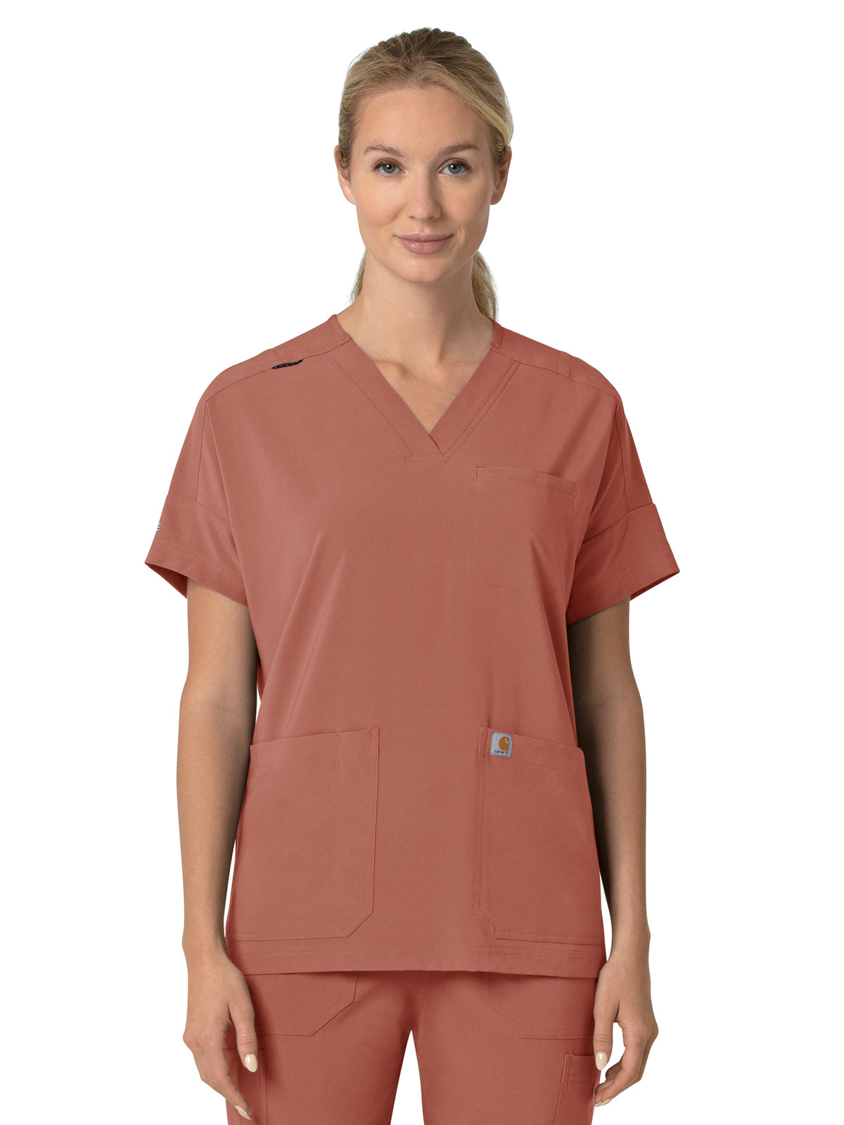 Women's Four-Pocket Oversized V-Neck Top - C13110 - Wildrose