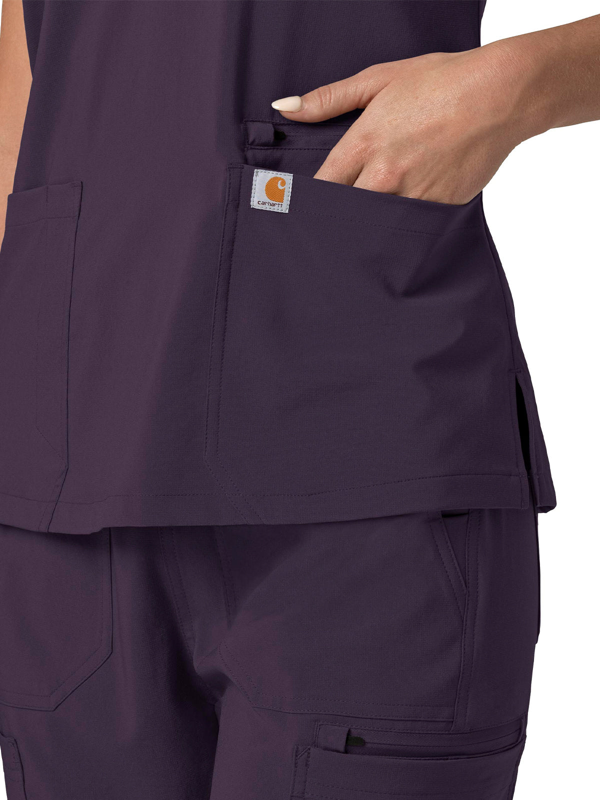 Women's Three-Pocket Flex Panel V-Neck Top - C13210 - Black Plum