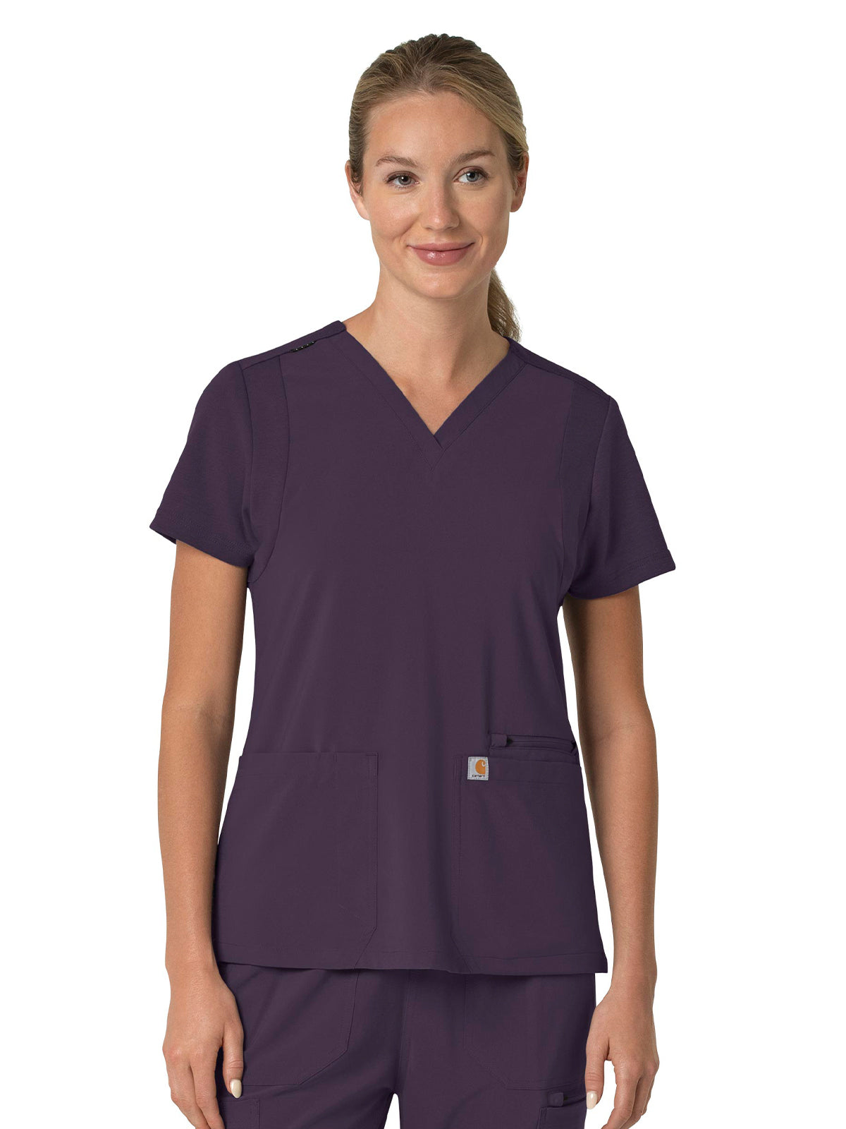 Women's Three-Pocket Flex Panel V-Neck Top - C13210 - Black Plum