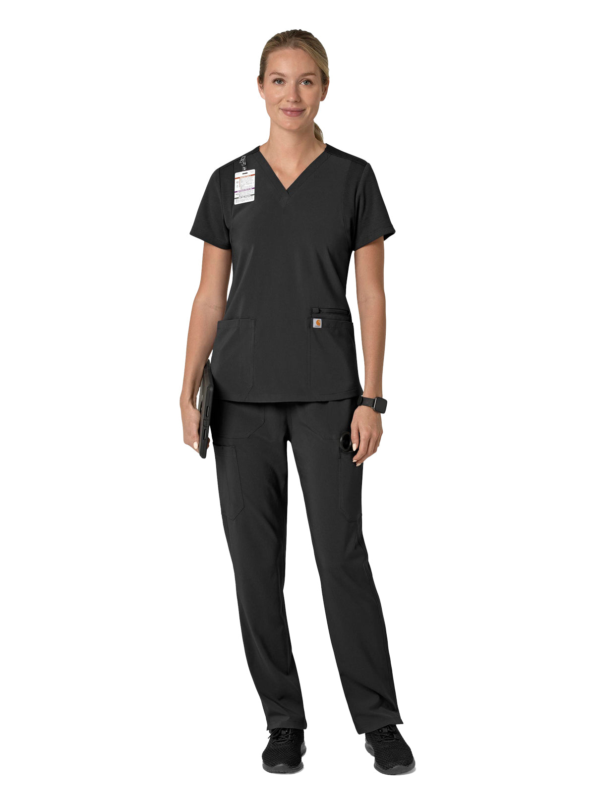 Women's Three-Pocket Flex Panel V-Neck Top - C13210 - Black