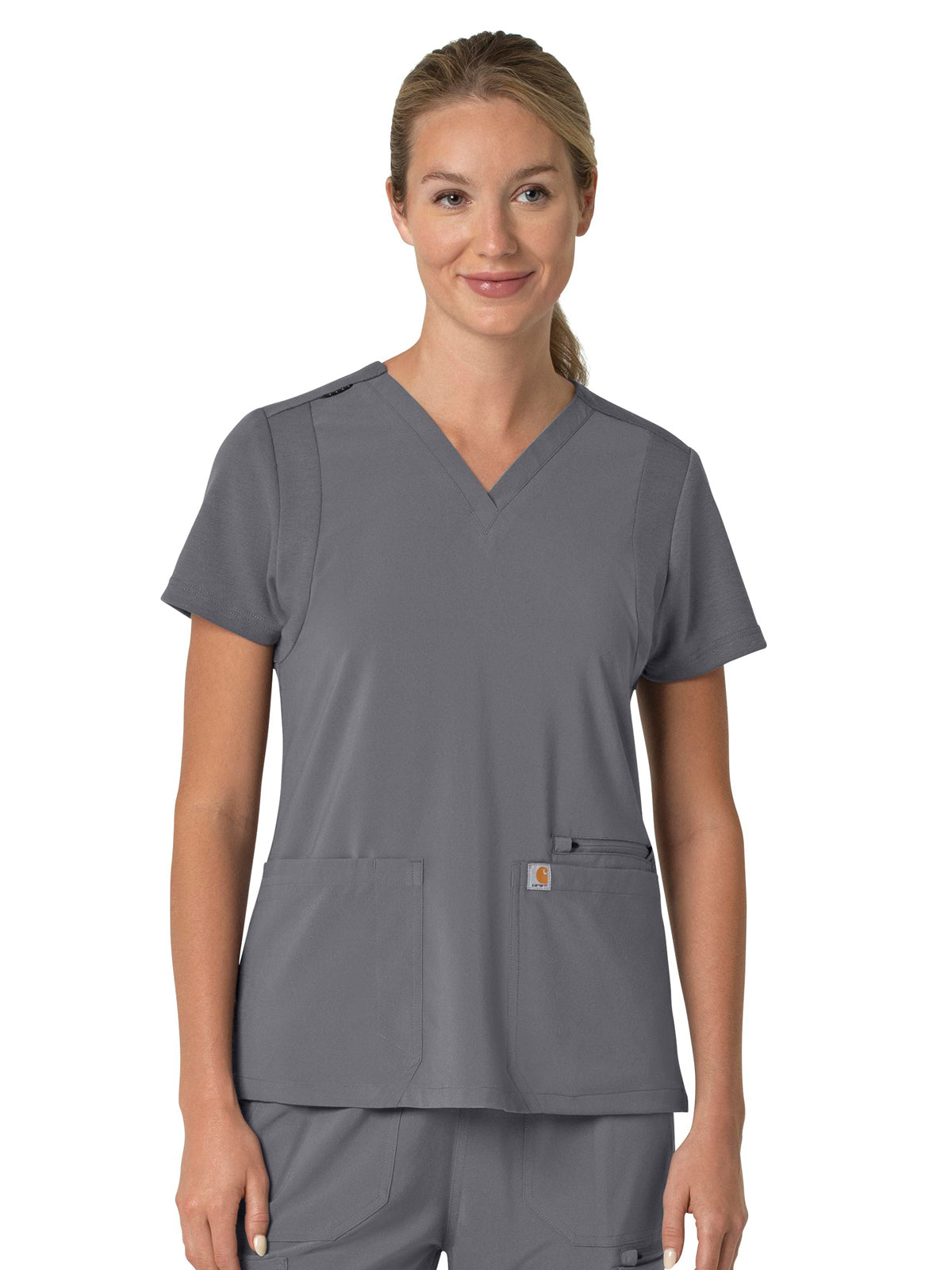 Women's Three-Pocket Flex Panel V-Neck Top - C13210 - Pewter