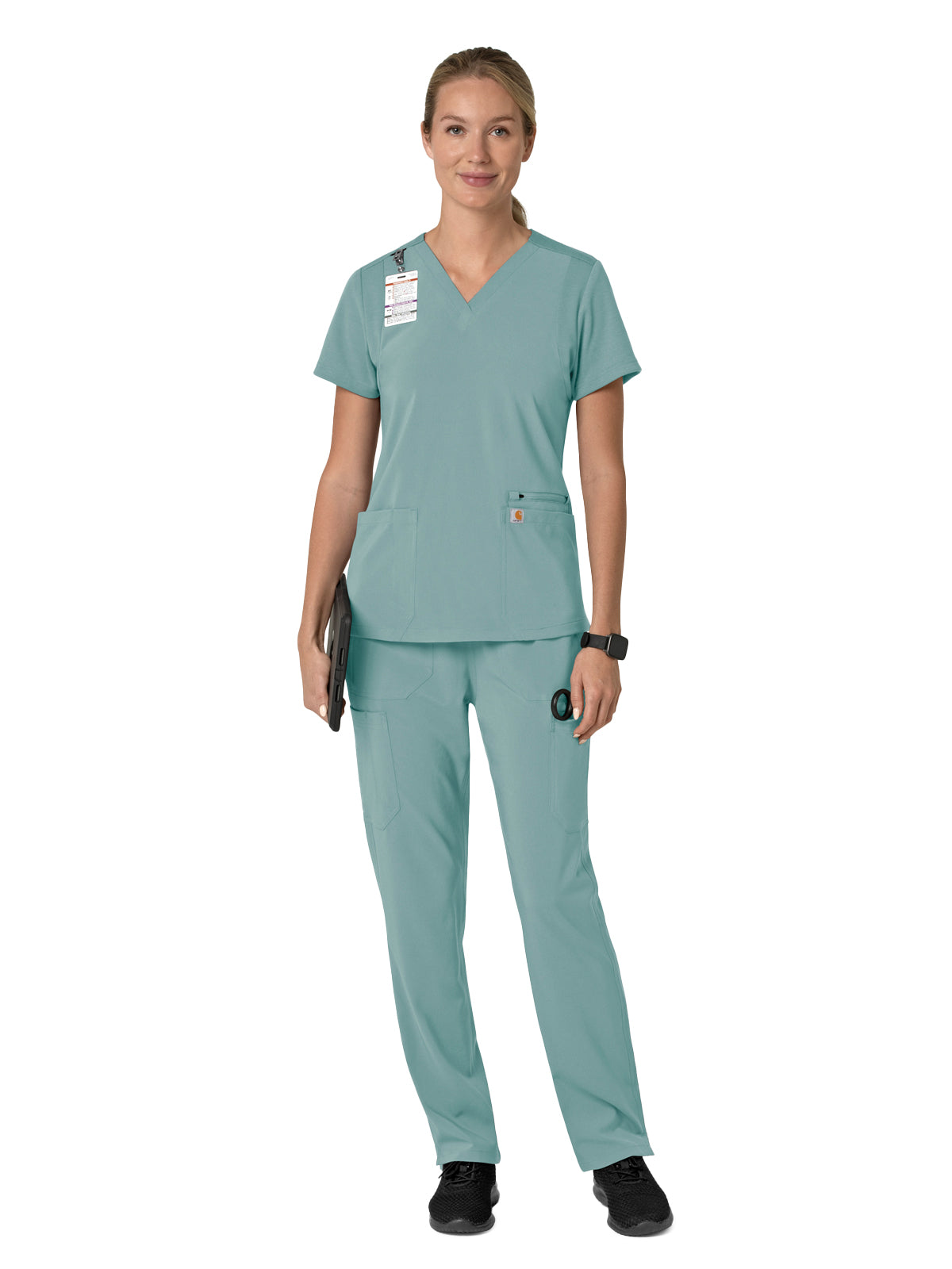 Women's Three-Pocket Flex Panel V-Neck Top - C13210 - Summer Blue