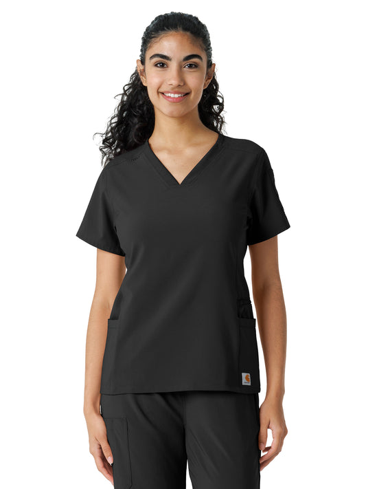 Women's Knit Panel Top - C13310 - Black