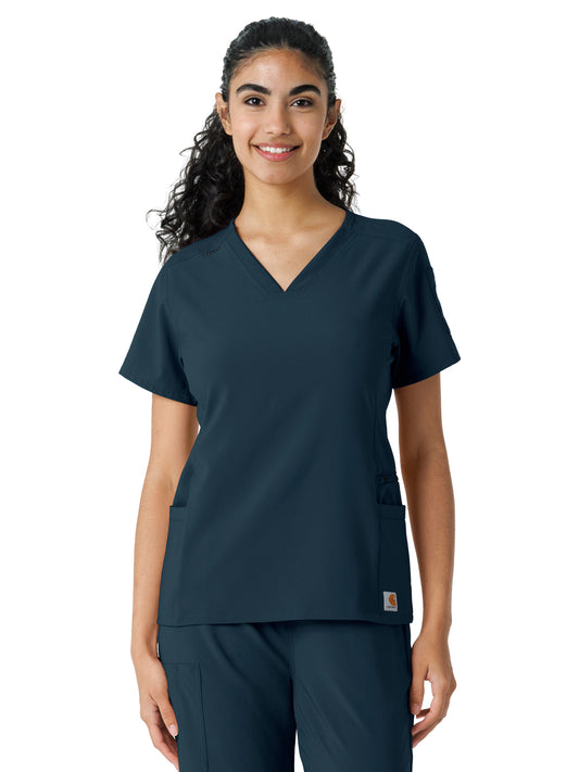 Women's Knit Panel Top - C13310 - Navy