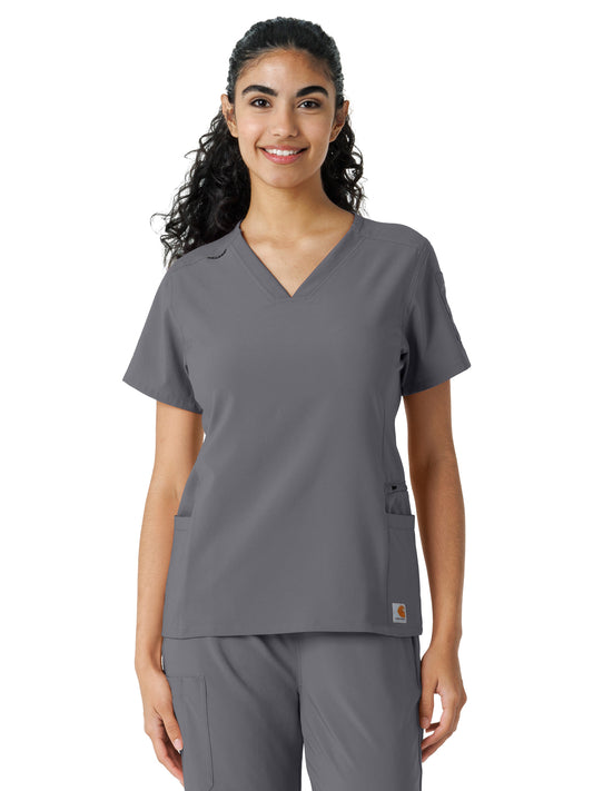 Women's Knit Panel Top - C13310 - Pewter